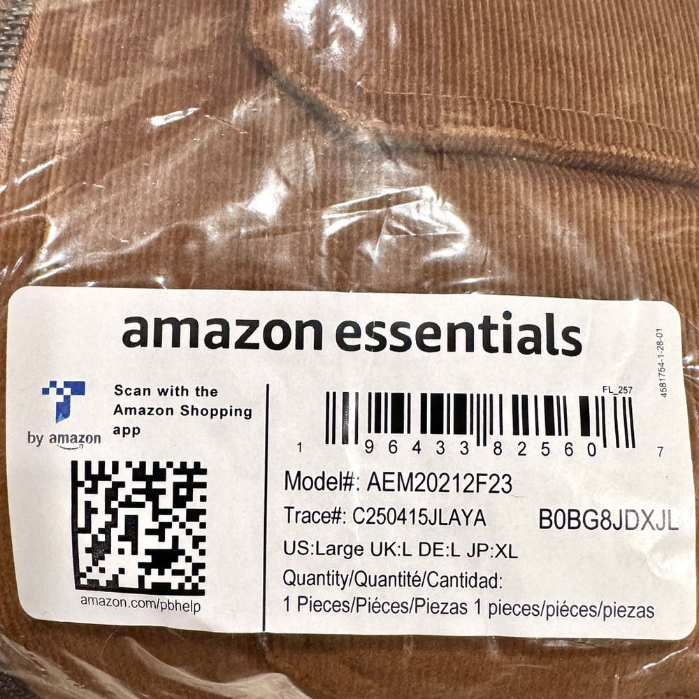 Amazon Essentials Brown Stretch Corduroy Pockets Jacket Unisex Men’s Size L NWT - Picture 11 of 11